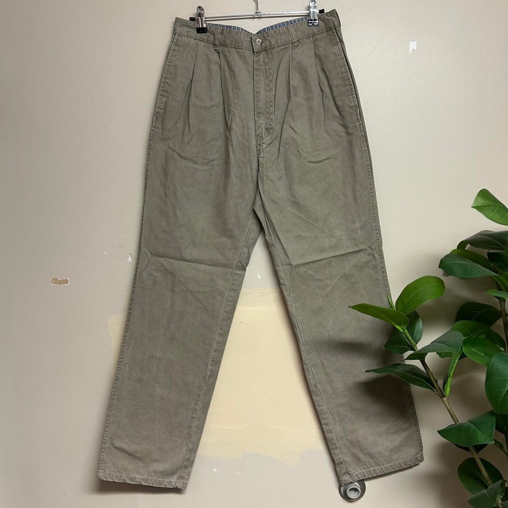 Vintage 90s Oshkosh B'Gosh Khaki Green Baggy Chino Pleated Pants Mens 30x30